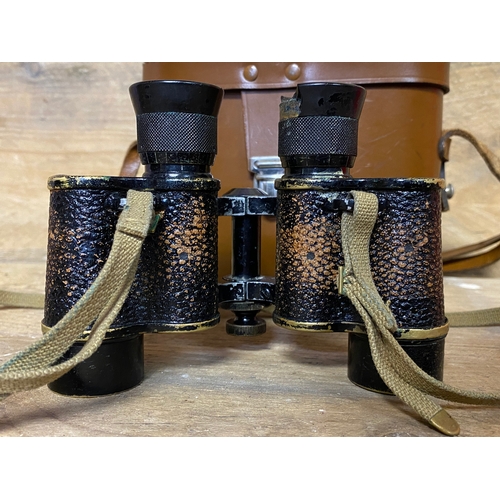 113 - USA Military Binoculars with Case, piece missing from eyepiece