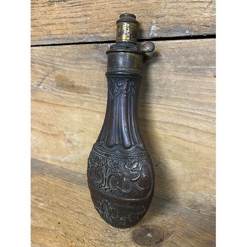 163 - Antique Ornate Copper Powder Flask