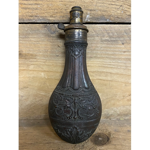 163 - Antique Ornate Copper Powder Flask