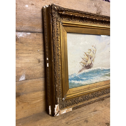 25 - Gilt Framed Watercolour on Board Ship at Sea Scene