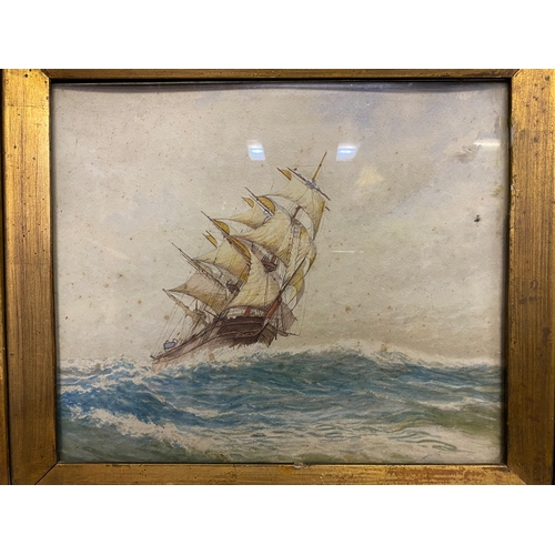 25 - Gilt Framed Watercolour on Board Ship at Sea Scene