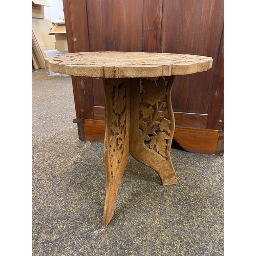 398 - Carved Wooden Moroccan Table with Gold Metal Inlay