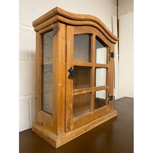 401 - Small Rustic Pine Display Cabinet with Cast Iron Hinges