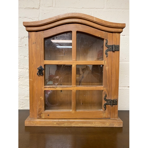 401 - Small Rustic Pine Display Cabinet with Cast Iron Hinges