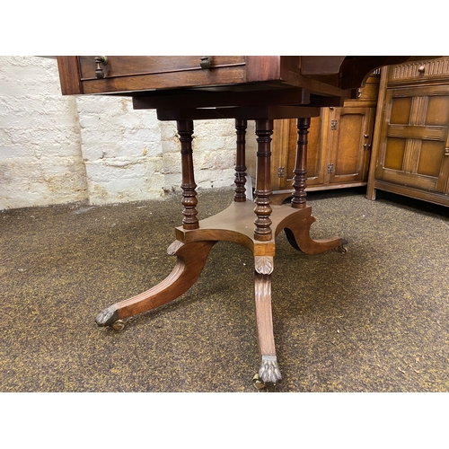 405 - Victorian c.1890's Drop Leaf Table on Metal Lions Paw Feet and Casters