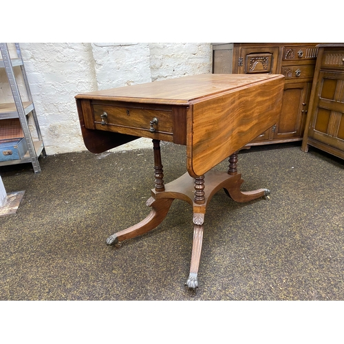 405 - Victorian c.1890's Drop Leaf Table on Metal Lions Paw Feet and Casters