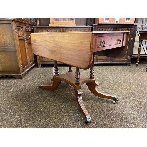 405 - Victorian c.1890's Drop Leaf Table on Metal Lions Paw Feet and Casters