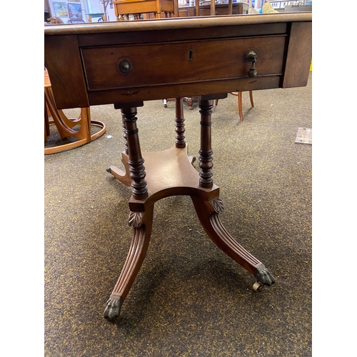 405 - Victorian c.1890's Drop Leaf Table on Metal Lions Paw Feet and Casters