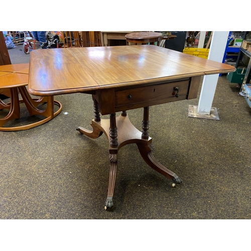 405 - Victorian c.1890's Drop Leaf Table on Metal Lions Paw Feet and Casters