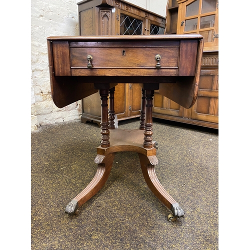 405 - Victorian c.1890's Drop Leaf Table on Metal Lions Paw Feet and Casters