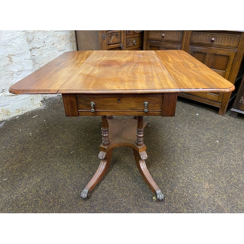 405 - Victorian c.1890's Drop Leaf Table on Metal Lions Paw Feet and Casters