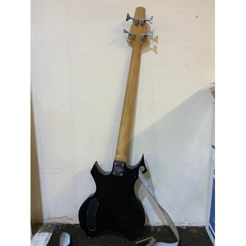 80 - Stagg Bass Guitar with Strap, working but in need of attention