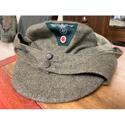 115 - Military Wool Jacket (size S) and Cap with Reproduction Nazi Badges and Medals