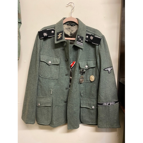 115 - Military Wool Jacket (size S) and Cap with Reproduction Nazi Badges and Medals