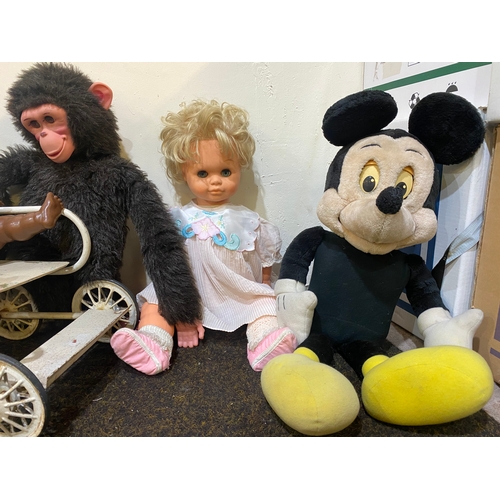 357 - Collection of Vintage Dolls, with Mickey Mouse Toy and Vintage Dolls Pram