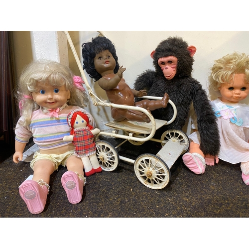 357 - Collection of Vintage Dolls, with Mickey Mouse Toy and Vintage Dolls Pram