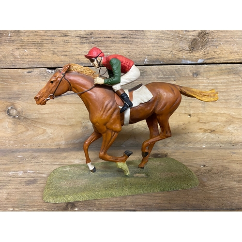 132 - Heredities Hand Painted Horse and Jockey Model by David Geenty 'Single Racehorse'