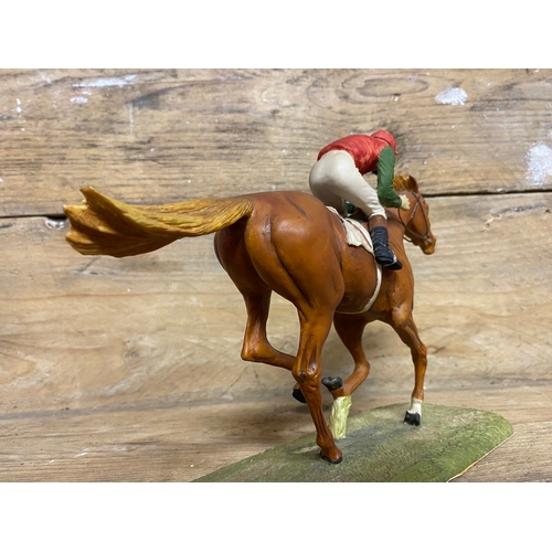 132 - Heredities Hand Painted Horse and Jockey Model by David Geenty 'Single Racehorse'