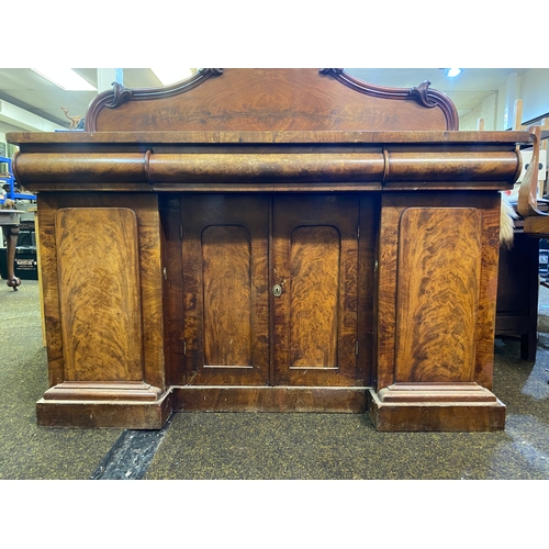 408 - Victorian c1850/60's Burr Oak Veneered Sideboard with Ornate Carved Back