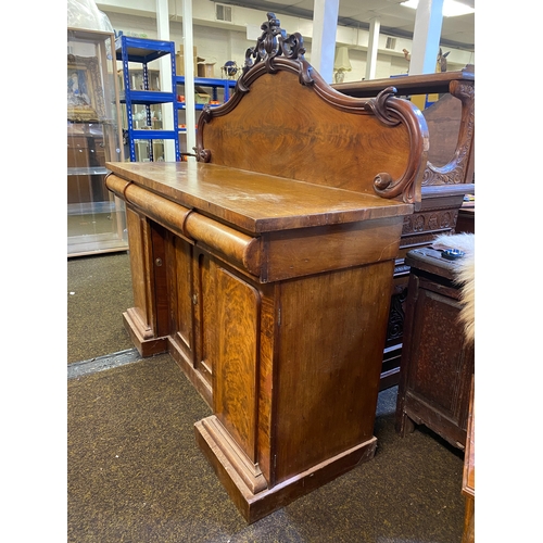 408 - Victorian c1850/60's Burr Oak Veneered Sideboard with Ornate Carved Back