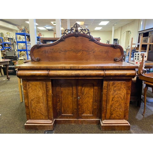 408 - Victorian c1850/60's Burr Oak Veneered Sideboard with Ornate Carved Back