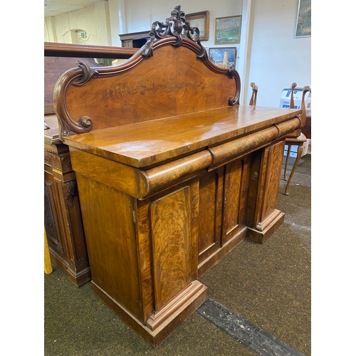 408 - Victorian c1850/60's Burr Oak Veneered Sideboard with Ornate Carved Back