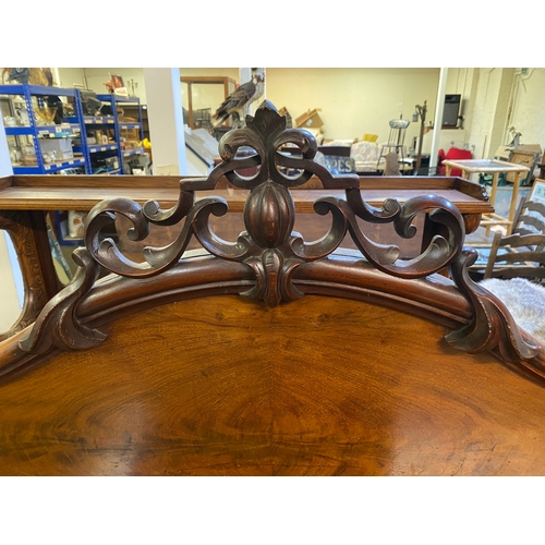 408 - Victorian c1850/60's Burr Oak Veneered Sideboard with Ornate Carved Back