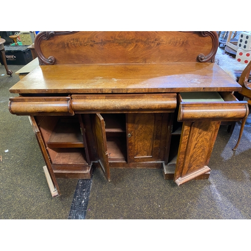 408 - Victorian c1850/60's Burr Oak Veneered Sideboard with Ornate Carved Back