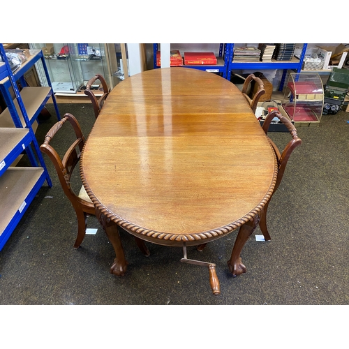 409 - Victorian Crank Handle Extending Dining Table on Ball and Claw Feet and Casters with Four Chairs, 20... 