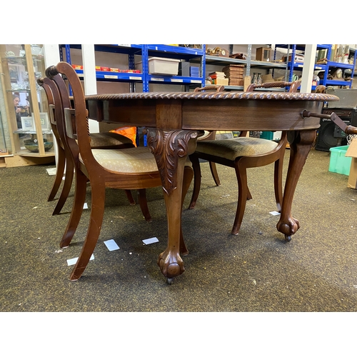 409 - Victorian Crank Handle Extending Dining Table on Ball and Claw Feet and Casters with Four Chairs, 20... 