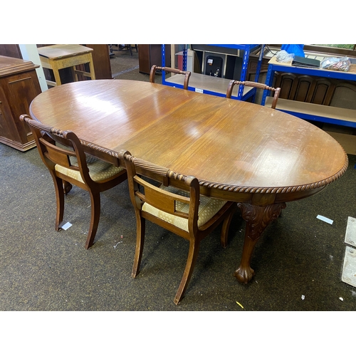 409 - Victorian Crank Handle Extending Dining Table on Ball and Claw Feet and Casters with Four Chairs, 20... 