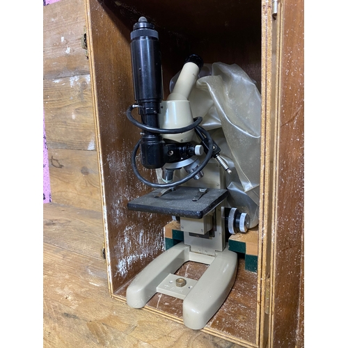 289 - Vintage Vickers Microscope and Light Unit with Wooden Carry Case