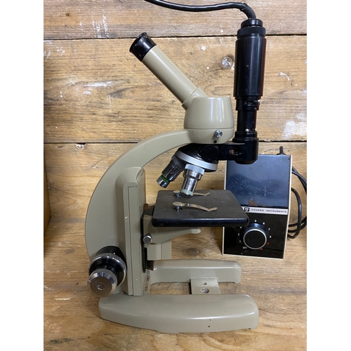 289 - Vintage Vickers Microscope and Light Unit with Wooden Carry Case