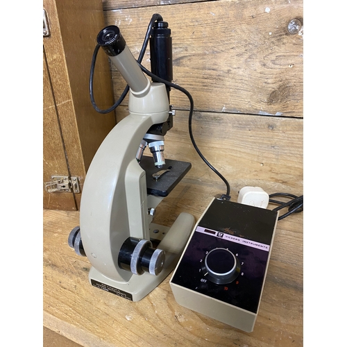 289 - Vintage Vickers Microscope and Light Unit with Wooden Carry Case