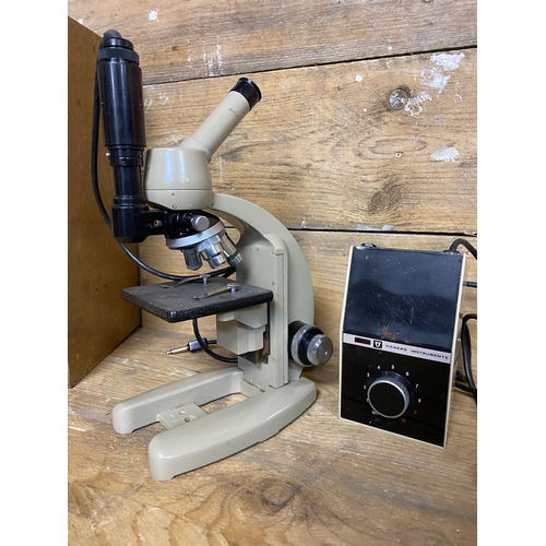 289 - Vintage Vickers Microscope and Light Unit with Wooden Carry Case