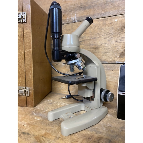 289 - Vintage Vickers Microscope and Light Unit with Wooden Carry Case