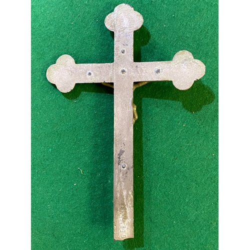 194 - Metal Palm Crucifix with Dark Wood Inlay, stamped Germany.