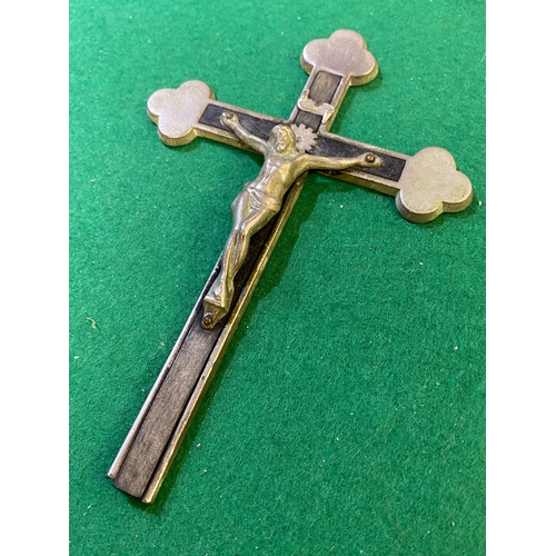 194 - Metal Palm Crucifix with Dark Wood Inlay, stamped Germany.