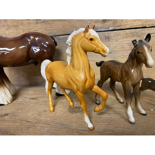 10 - Collection of 3x Beswick Horses and a Shire Horse (AF)