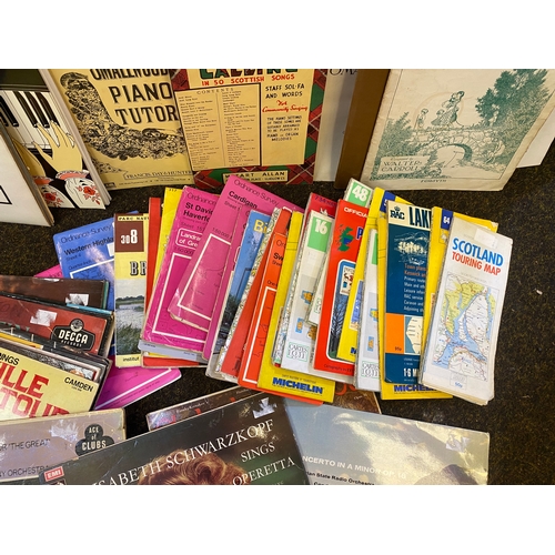 85 - Assortment of Music Books, Vinyl and OS Maps