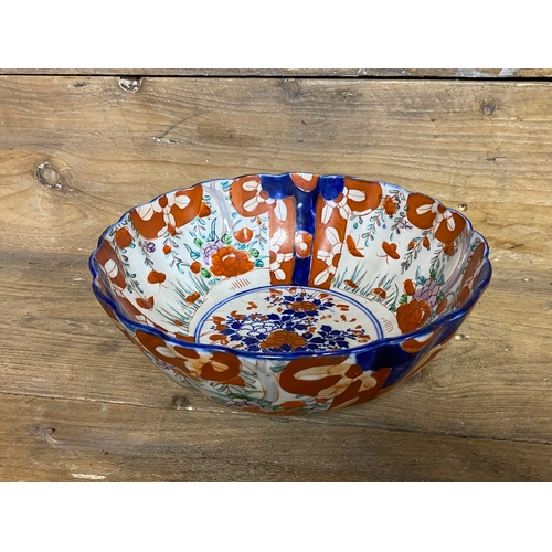 104 - Oriental Hand Painted Bowl, 25.5cm Diameter