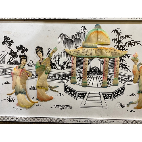 169 - Oriental Framed Mother of Pearl Mosaic Scene (100x50cm)