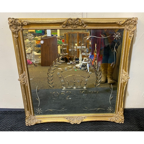 173 - Ornate Gilt Framed Elizabeth II Etched Mirror (78x78cm)