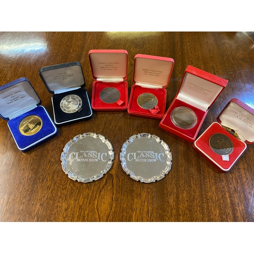 237 - 6x Boxed Driving Medallions with 2x Motoring Show Metal Trays