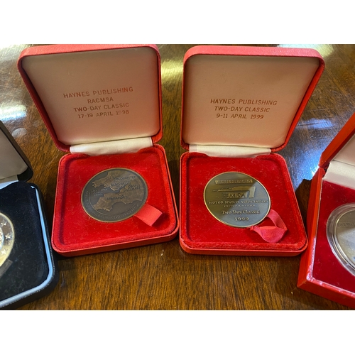 237 - 6x Boxed Driving Medallions with 2x Motoring Show Metal Trays