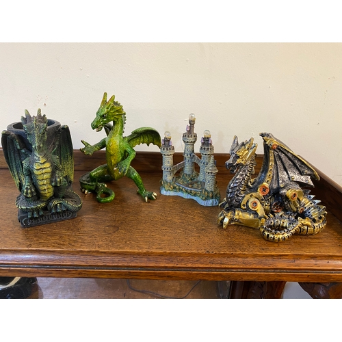 238 - 3x Dragon Figures and Castle