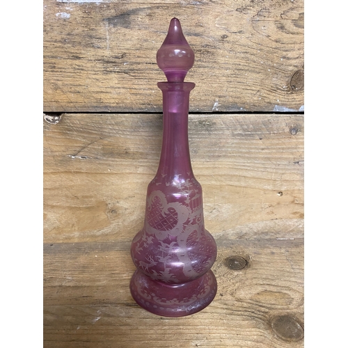 250 - Etched Purple Glass Decanter