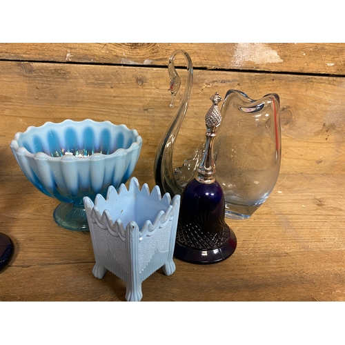 255 - Collection of Blue Glass including Davison Bowl (AF) and Bristol Blue Candlesticks