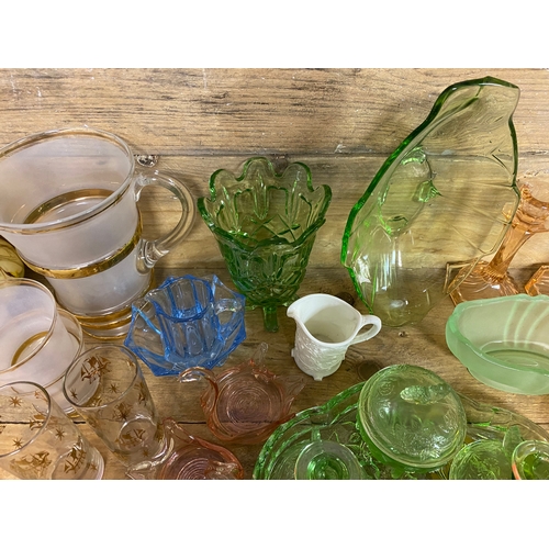 258 - Collection of Coloured Glass including White Vaseline Glass Jug