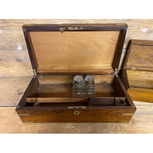 260 - Writing Box, Wooden Box and Double Inkwell